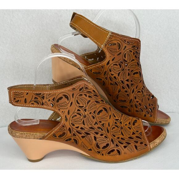 Brown Leather Cut Out Wedge Sandals 40 (9) - Picture 3 of 7